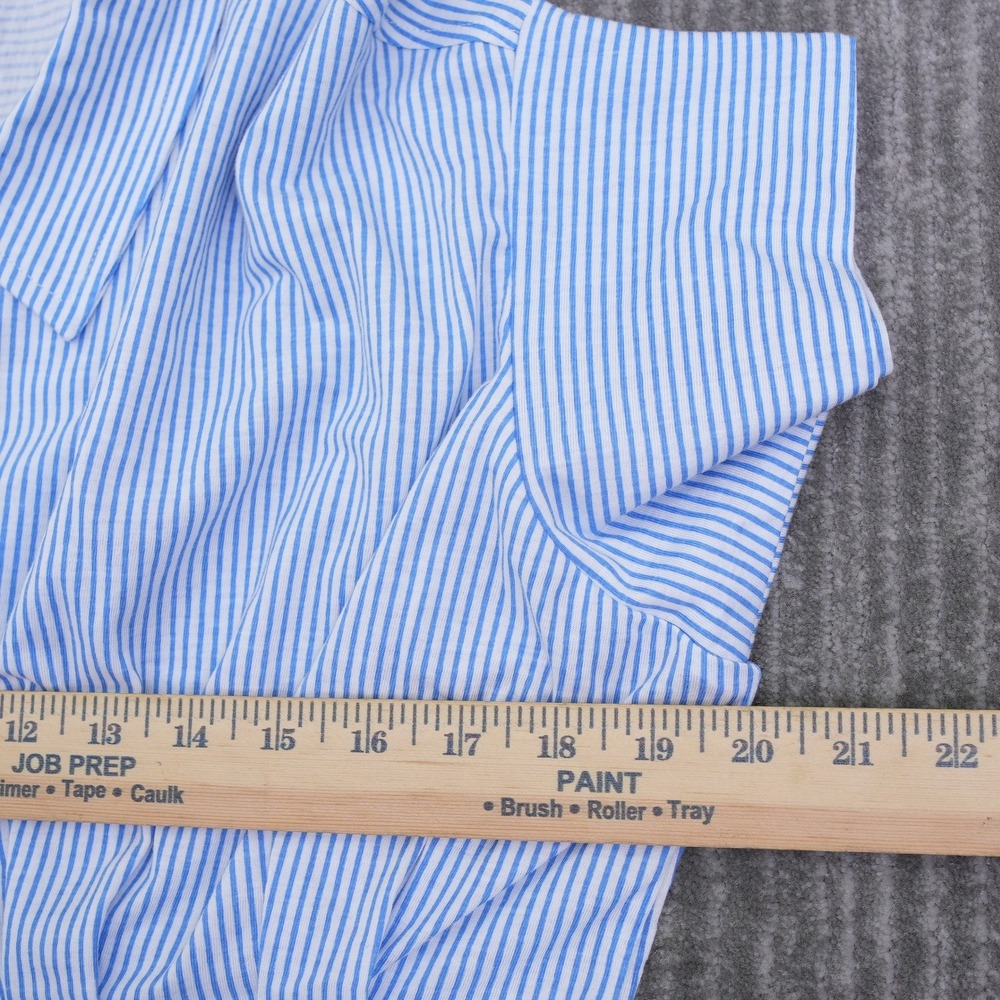 Mesh+Lace Blue White Striped Peplum Button Down Shirt Women Medium Short Sleeve - Picture 4 of 10